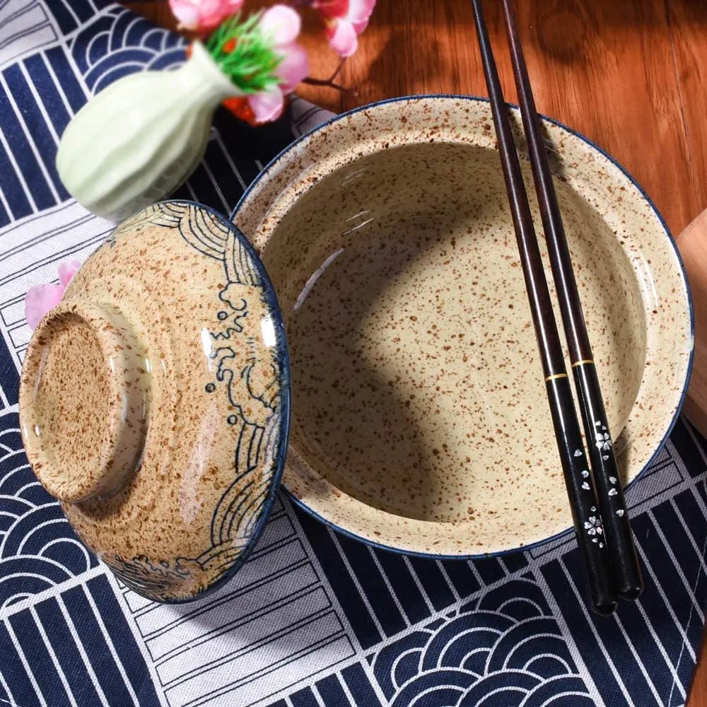 Bol de ramen de style japonais avec couvercle - Tresors asiatiques