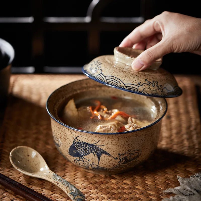 Bol de ramen de style japonais avec couvercle - Tresors asiatiques