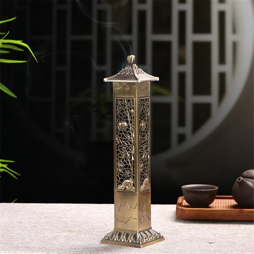 Brûleur d'Encens vertical en Métal - Tresors asiatiques