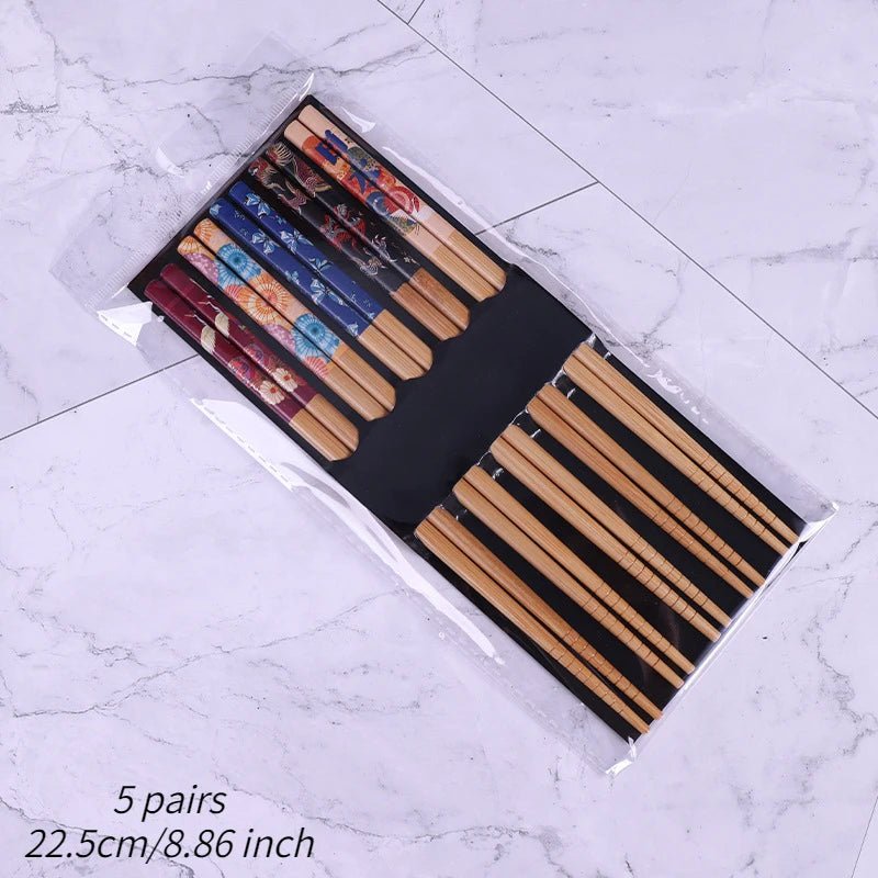 Cinq paires de baguettes en Bois de Style Japonais Vintage - Tresors asiatiques