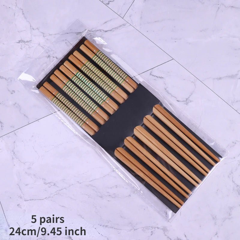 Cinq paires de baguettes en Bois de Style Japonais Vintage - Tresors asiatiques