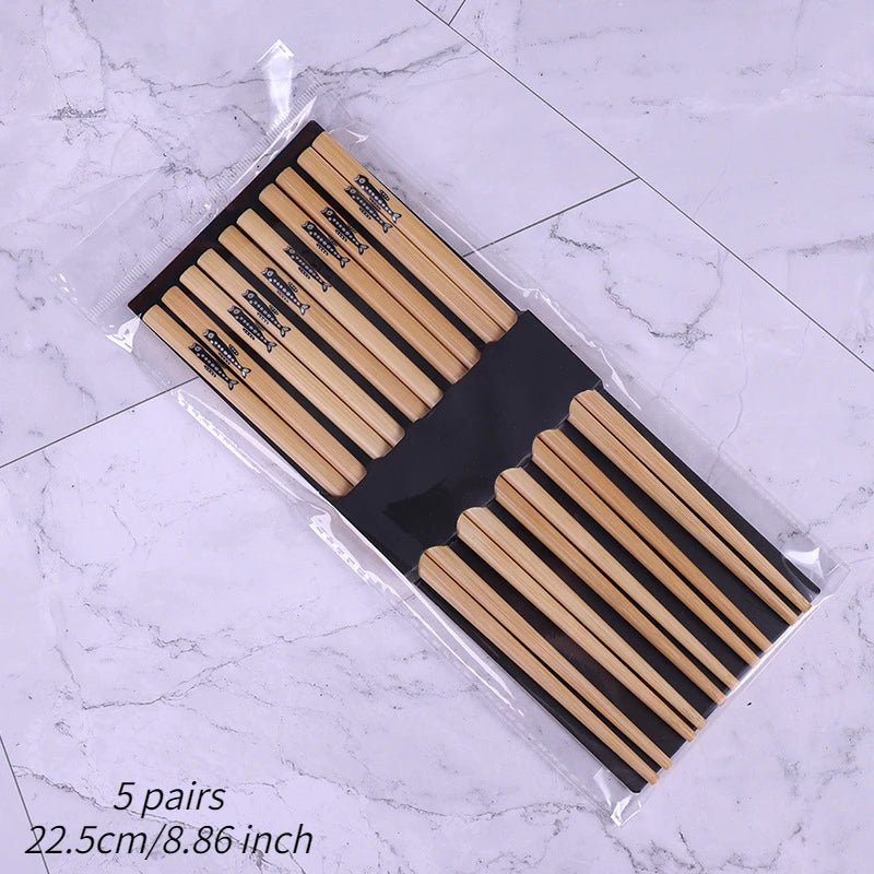 Cinq paires de baguettes en Bois de Style Japonais Vintage - Tresors asiatiques