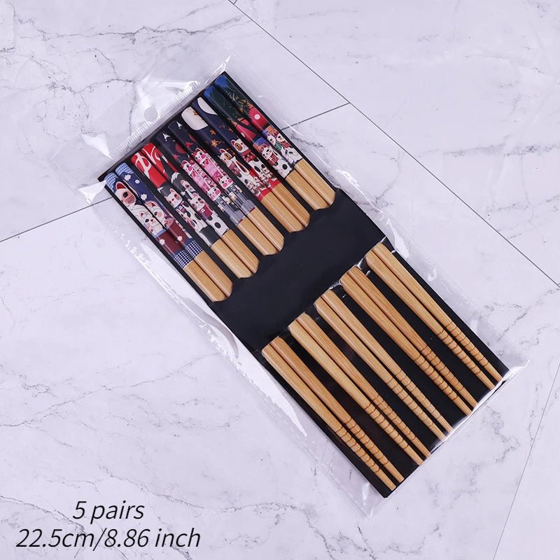 Cinq paires de baguettes en Bois de Style Japonais Vintage - Tresors asiatiques
