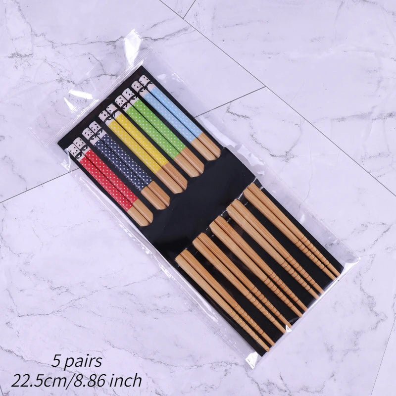 Cinq paires de baguettes en Bois de Style Japonais Vintage - Tresors asiatiques
