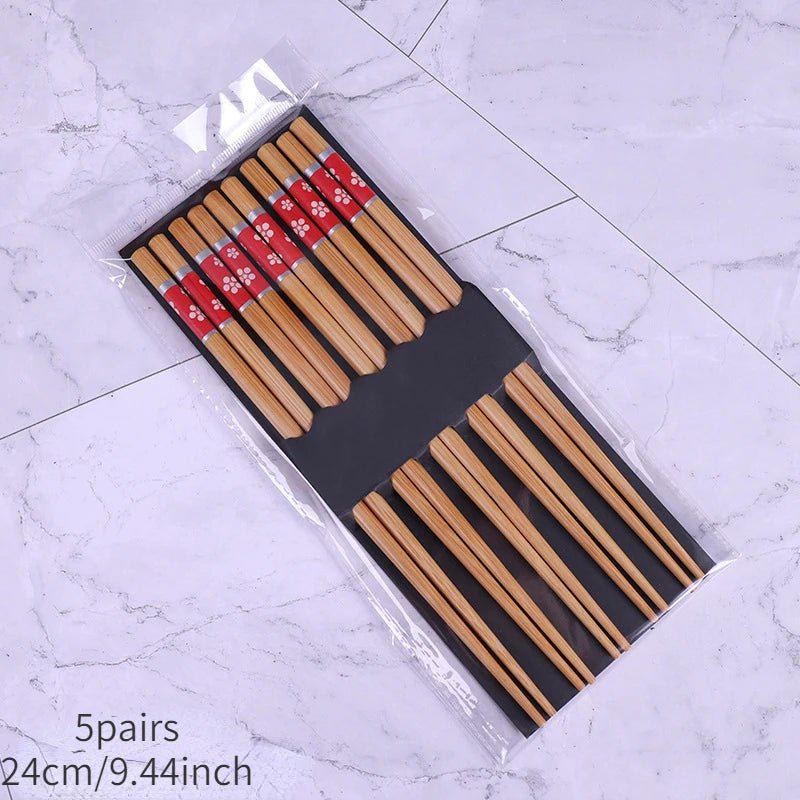 Cinq paires de baguettes en Bois de Style Japonais Vintage - Tresors asiatiques