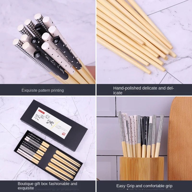 Cinq paires de baguettes en Bois de Style Japonais Vintage - Tresors asiatiques