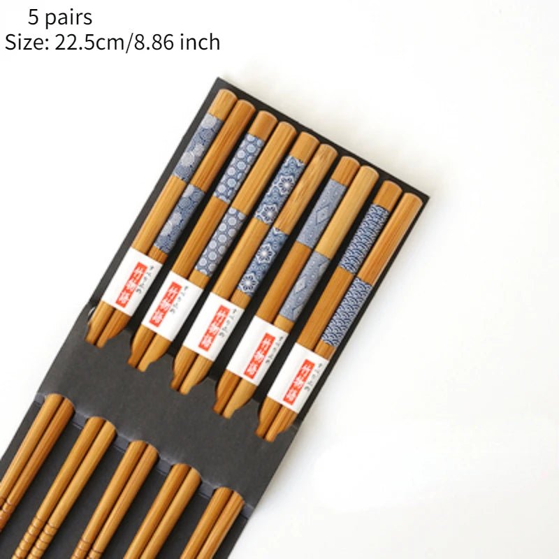 Cinq paires de baguettes en Bois de Style Japonais Vintage - Tresors asiatiques