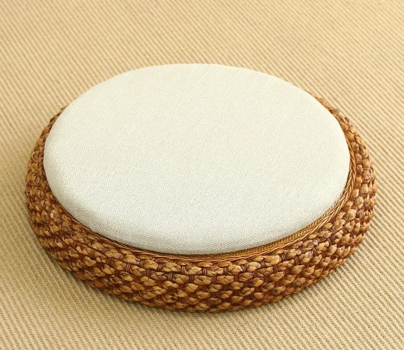 Coussin de méditation tissé à la main, en paille naturelle, Zabuton, Tatami, Pouf de Yoga, pour s'asseoir sur le sol - Tresors asiatiques