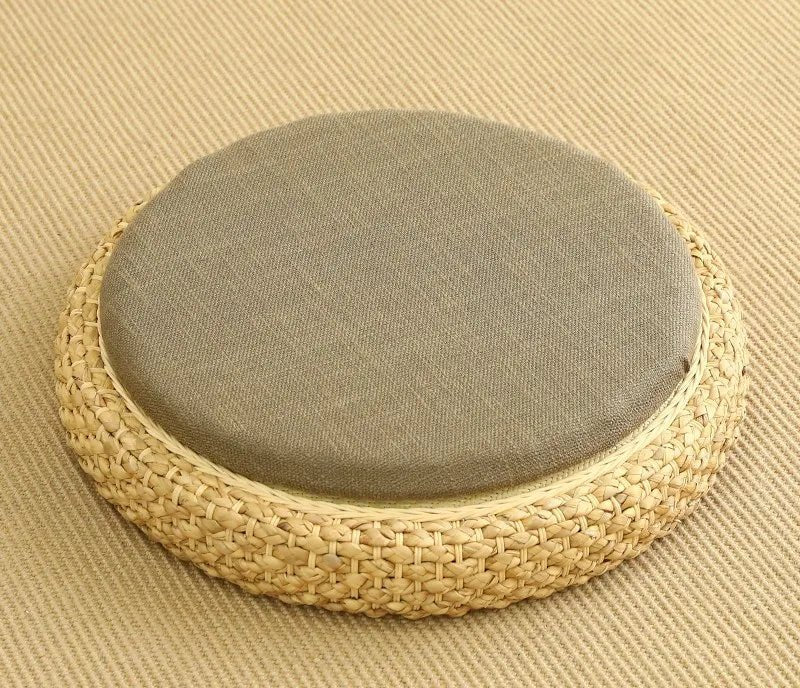Coussin de méditation tissé à la main, en paille naturelle, Zabuton, Tatami, Pouf de Yoga, pour s'asseoir sur le sol - Tresors asiatiques