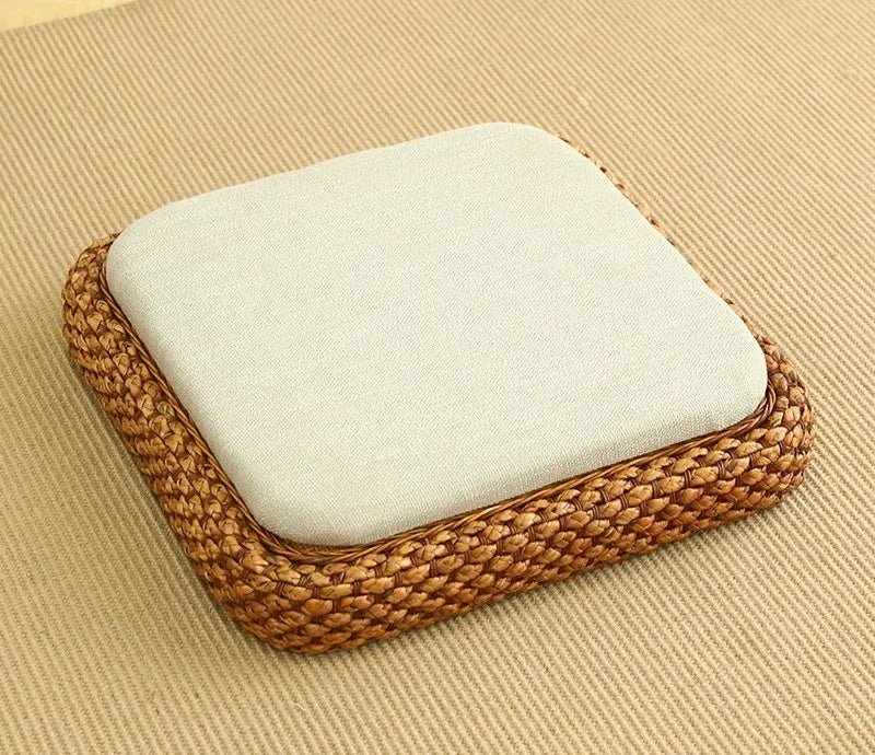Coussin de méditation tissé à la main, en paille naturelle, Zabuton, Tatami, Pouf de Yoga, pour s'asseoir sur le sol - Tresors asiatiques