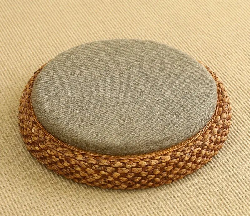 Coussin de méditation tissé à la main, en paille naturelle, Zabuton, Tatami, Pouf de Yoga, pour s'asseoir sur le sol - Tresors asiatiques