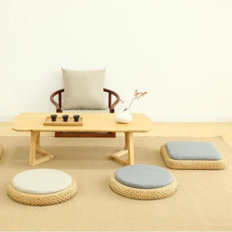 Coussin de méditation tissé à la main, en paille naturelle, Zabuton, Tatami, Pouf de Yoga, pour s'asseoir sur le sol - Tresors asiatiques