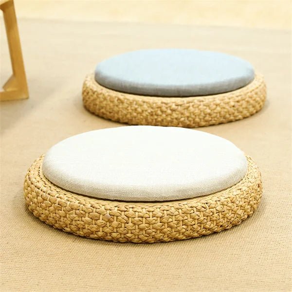 Coussin de méditation tissé à la main, en paille naturelle, Zabuton, Tatami, Pouf de Yoga, pour s'asseoir sur le sol - Tresors asiatiques