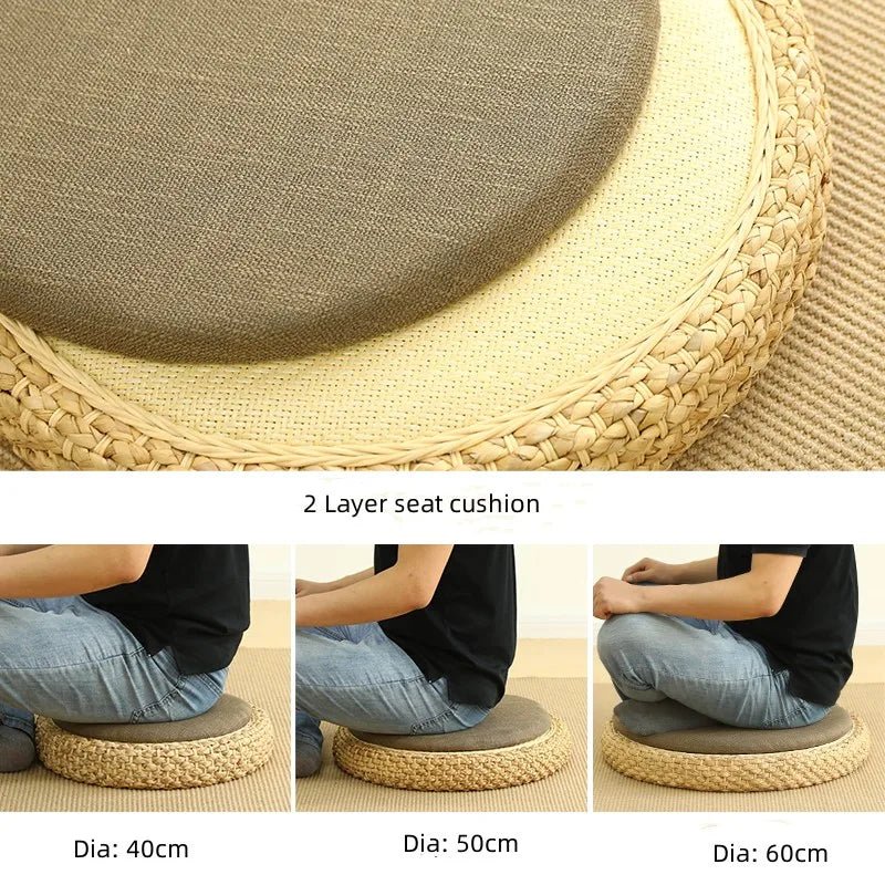 Coussin de méditation tissé à la main, en paille naturelle, Zabuton, Tatami, Pouf de Yoga, pour s'asseoir sur le sol - Tresors asiatiques