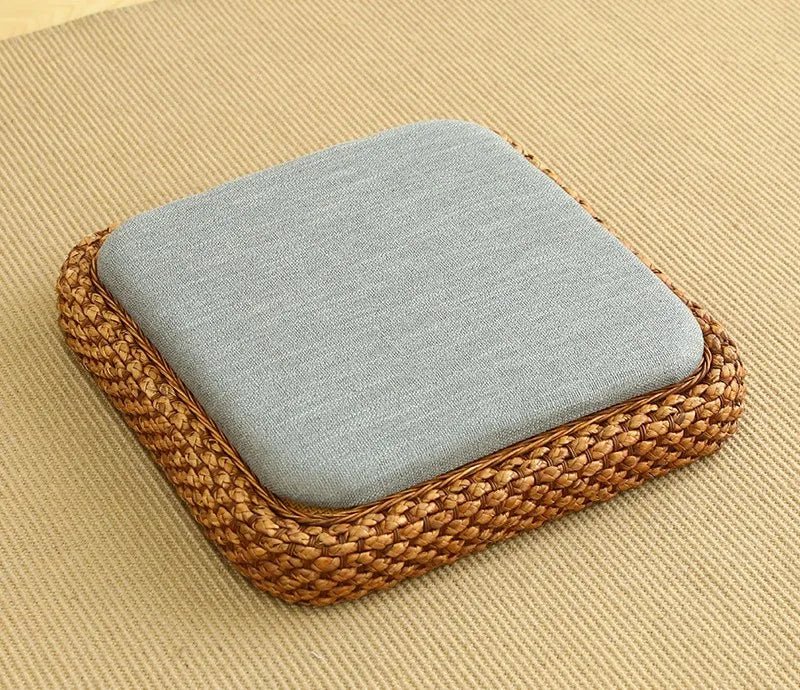 Coussin de méditation tissé à la main, en paille naturelle, Zabuton, Tatami, Pouf de Yoga, pour s'asseoir sur le sol - Tresors asiatiques