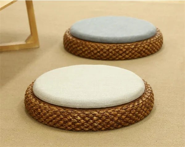 Coussin de méditation tissé à la main, en paille naturelle, Zabuton, Tatami, Pouf de Yoga, pour s'asseoir sur le sol - Tresors asiatiques