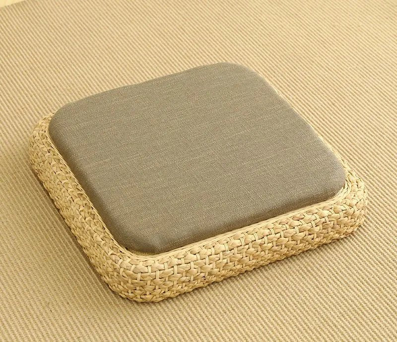 Coussin de méditation tissé à la main, en paille naturelle, Zabuton, Tatami, Pouf de Yoga, pour s'asseoir sur le sol - Tresors asiatiques