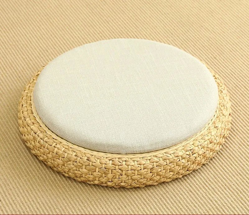 Coussin de méditation tissé à la main, en paille naturelle, Zabuton, Tatami, Pouf de Yoga, pour s'asseoir sur le sol - Tresors asiatiques