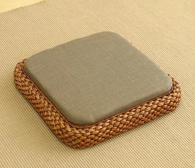 Coussin de méditation tissé à la main, en paille naturelle, Zabuton, Tatami, Pouf de Yoga, pour s'asseoir sur le sol - Tresors asiatiques