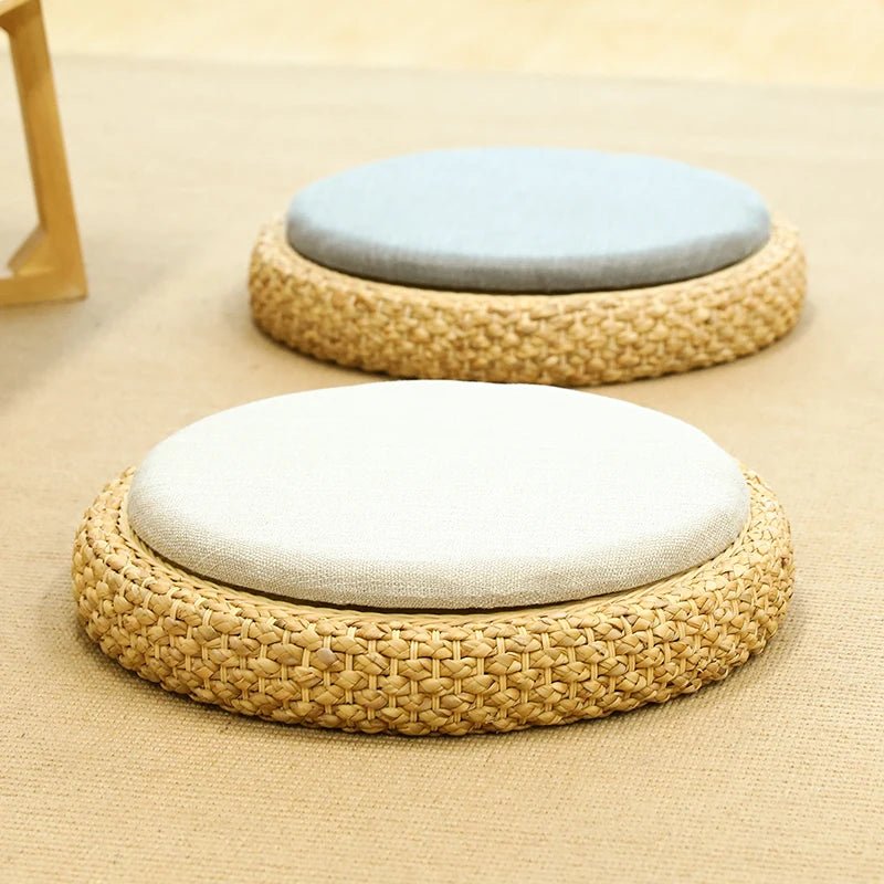 Coussin de méditation tissé à la main, en paille naturelle, Zabuton, Tatami, Pouf de Yoga, pour s'asseoir sur le sol - Tresors asiatiques