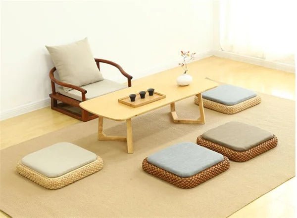 Coussin de méditation tissé à la main, en paille naturelle, Zabuton, Tatami, Pouf de Yoga, pour s'asseoir sur le sol - Tresors asiatiques