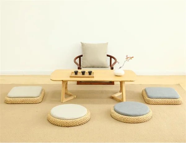 Coussin de méditation tissé à la main, en paille naturelle, Zabuton, Tatami, Pouf de Yoga, pour s'asseoir sur le sol - Tresors asiatiques
