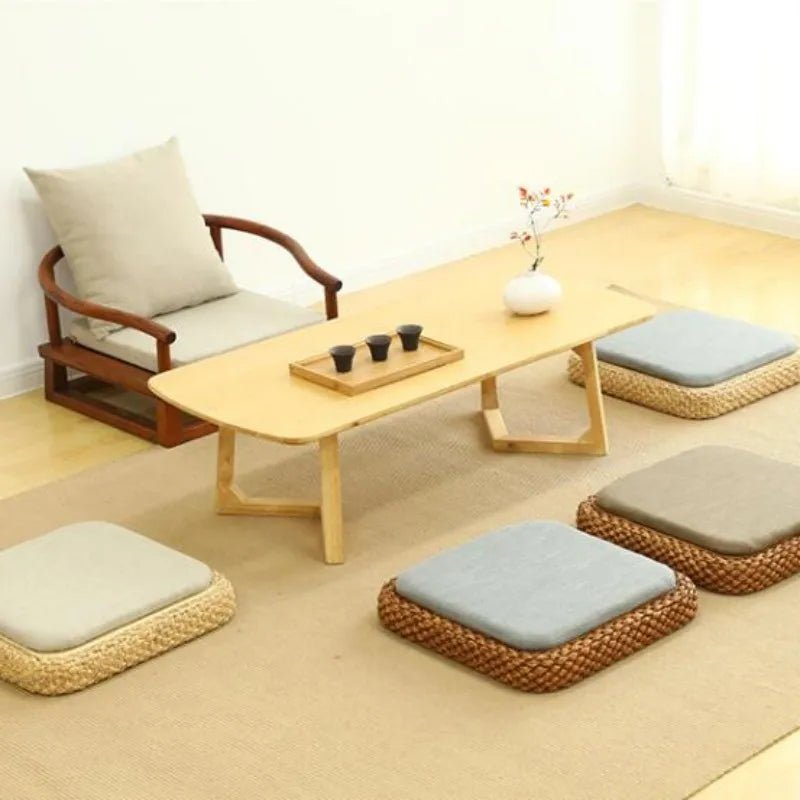 Coussin de méditation tissé à la main, en paille naturelle, Zabuton, Tatami, Pouf de Yoga, pour s'asseoir sur le sol - Tresors asiatiques