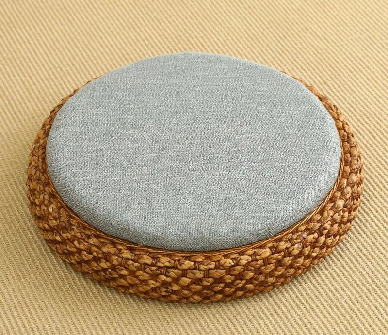 Coussin de méditation tissé à la main, en paille naturelle, Zabuton, Tatami, Pouf de Yoga, pour s'asseoir sur le sol - Tresors asiatiques