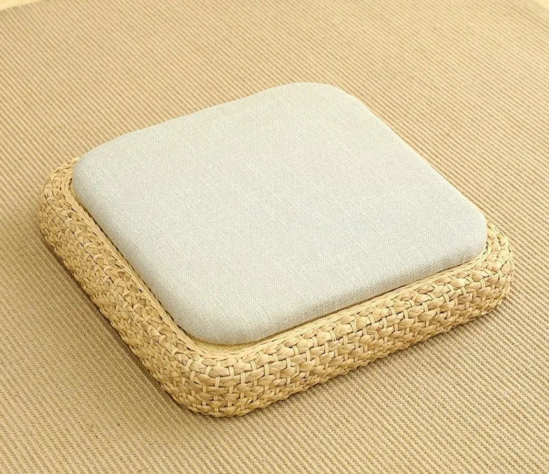 Coussin de méditation tissé à la main, en paille naturelle, Zabuton, Tatami, Pouf de Yoga, pour s'asseoir sur le sol - Tresors asiatiques