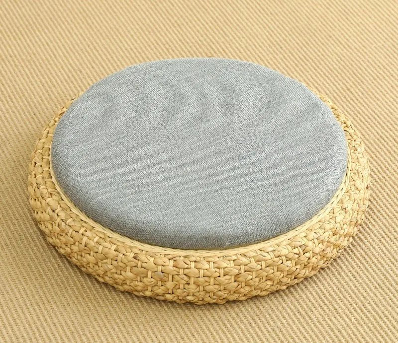 Coussin de méditation tissé à la main, en paille naturelle, Zabuton, Tatami, Pouf de Yoga, pour s'asseoir sur le sol - Tresors asiatiques