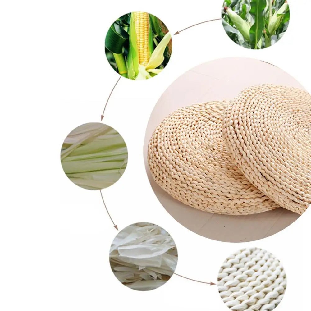 Coussin de Méditation Zafu en Soie et Paille - Tresors asiatiques