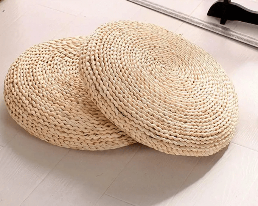 Coussin de Méditation Zafu en Soie et Paille - Tresors asiatiques