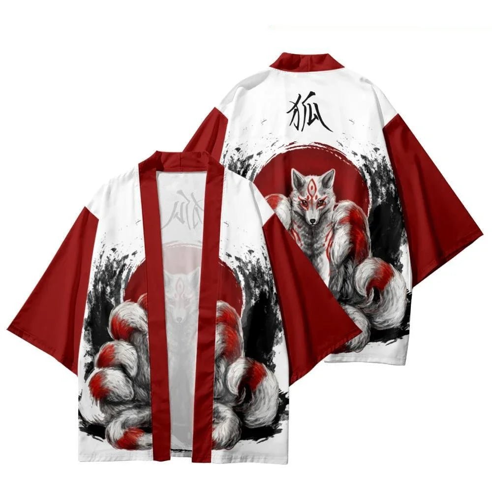 Ensemble kimono imprimé renard à neuf queues - Tresors asiatiques
