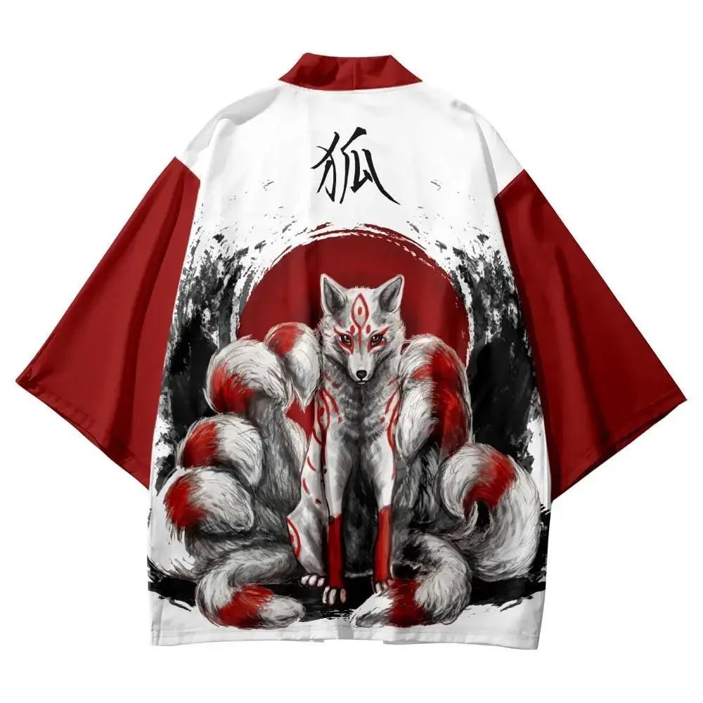 Ensemble kimono imprimé renard à neuf queues - Tresors asiatiques
