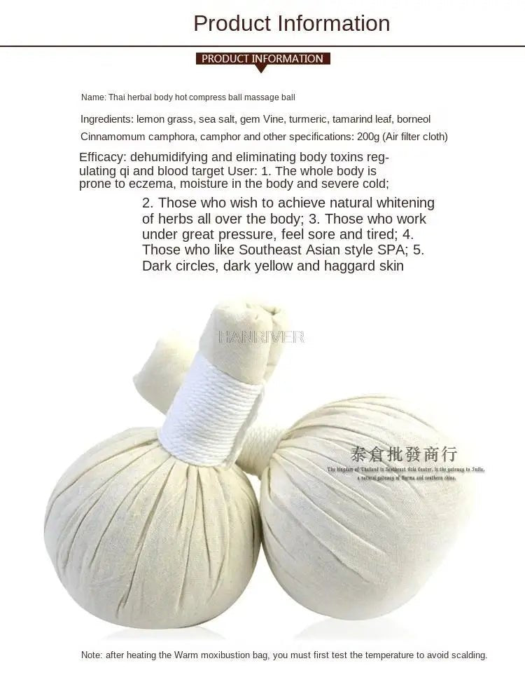 Grande boule de compresse thaïlandaise remplie d’herbes thérapeutiques - Tresors asiatiques