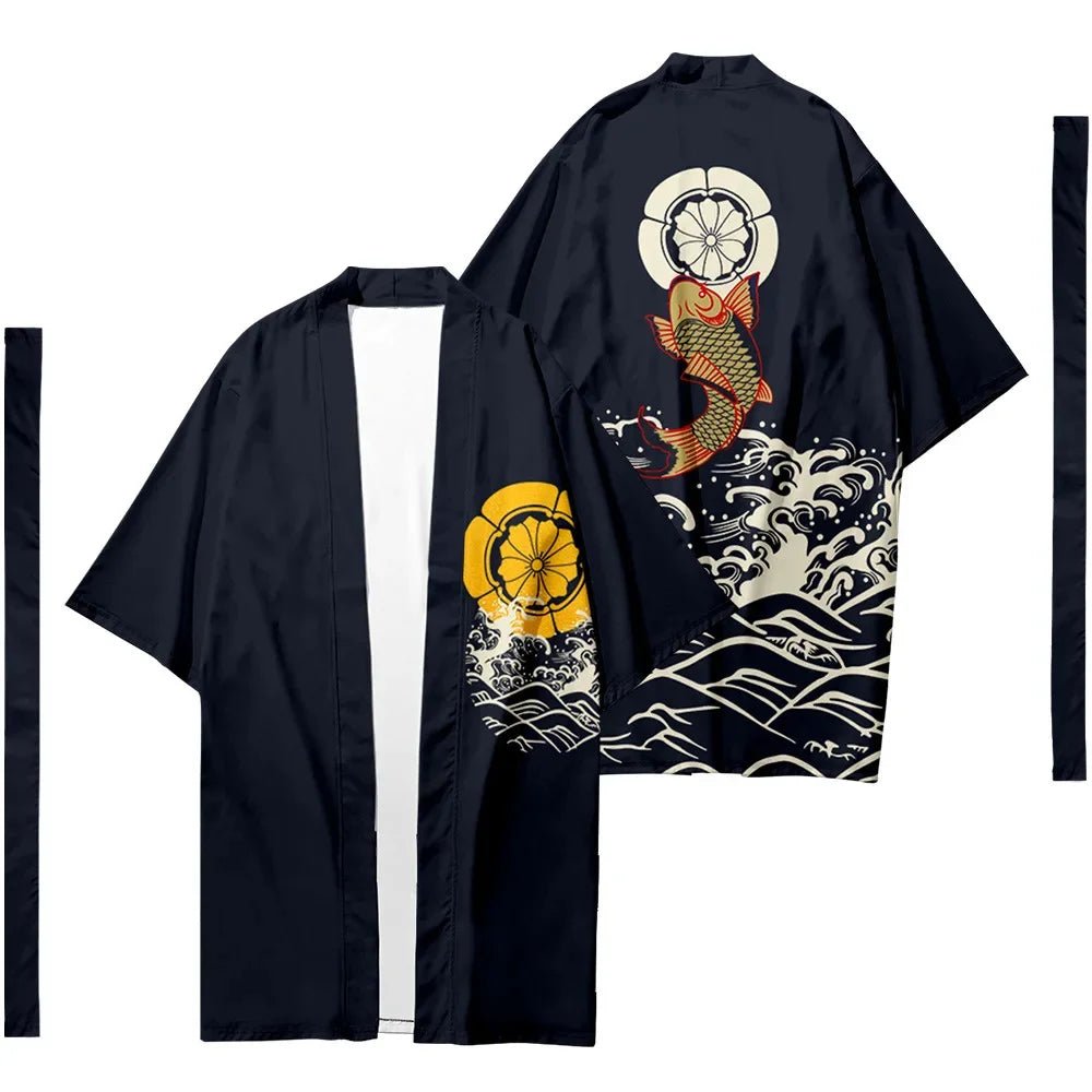 Kimono cardigan japonais long pour hommes et femmes - Tresors asiatiques