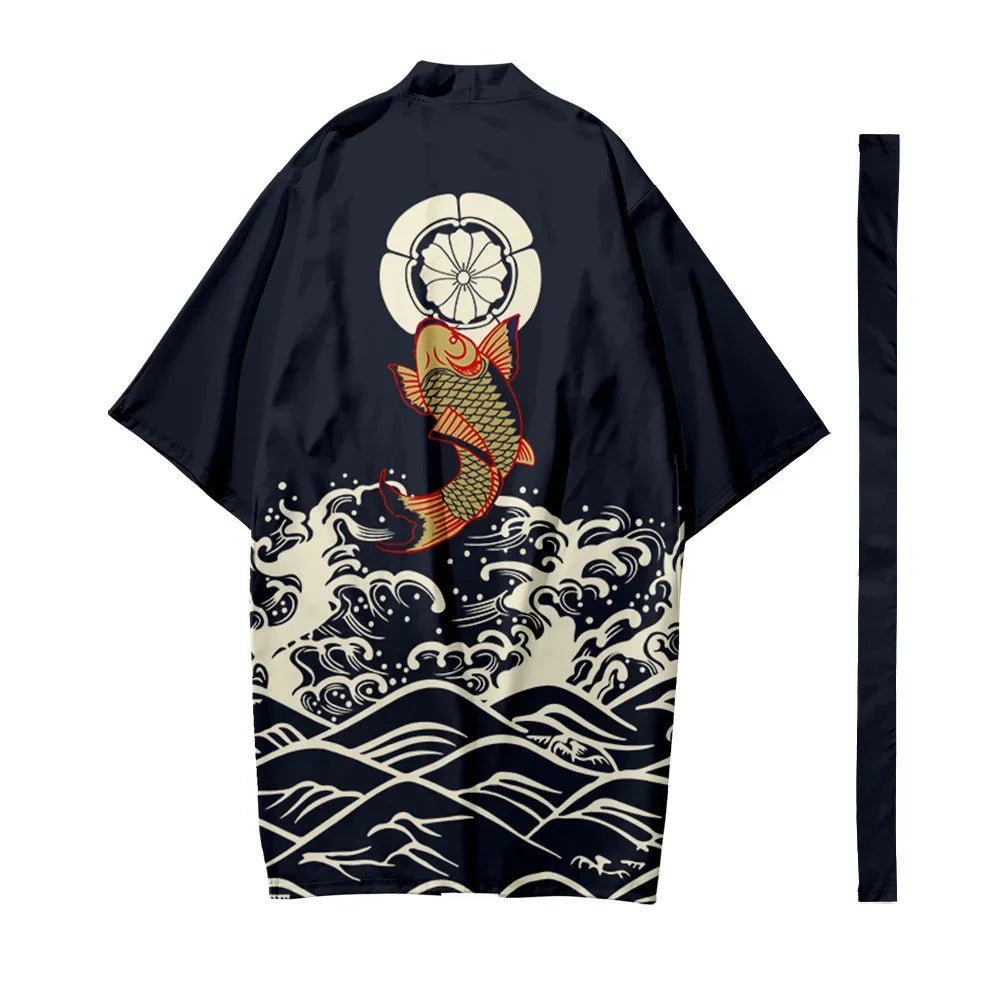 Kimono cardigan japonais long pour hommes et femmes - Tresors asiatiques