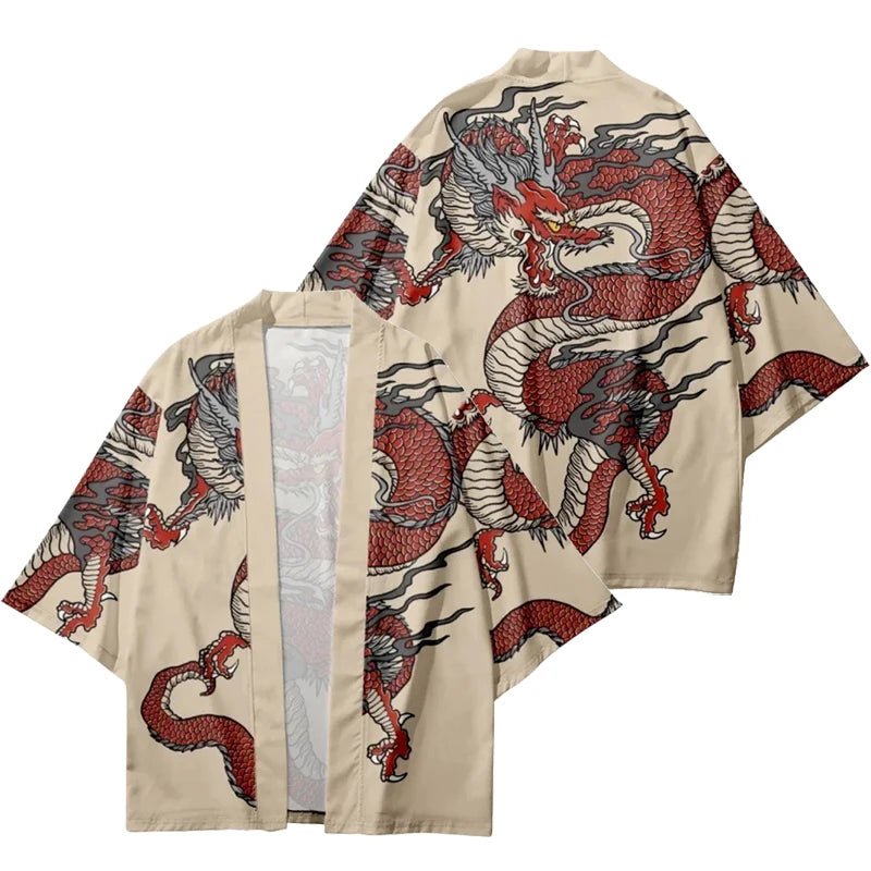 Kimono cardigan japonais traditionnel à motif dragon - Tresors asiatiques