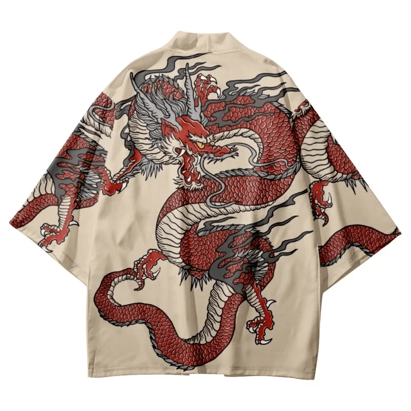 Kimono cardigan japonais traditionnel à motif dragon - Tresors asiatiques