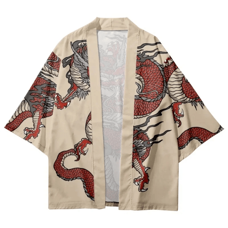 Kimono cardigan japonais traditionnel à motif dragon - Tresors asiatiques