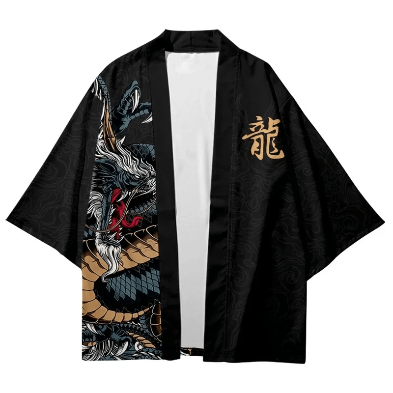 Kimono cardigan japonais traditionnel à motif dragon - Tresors asiatiques