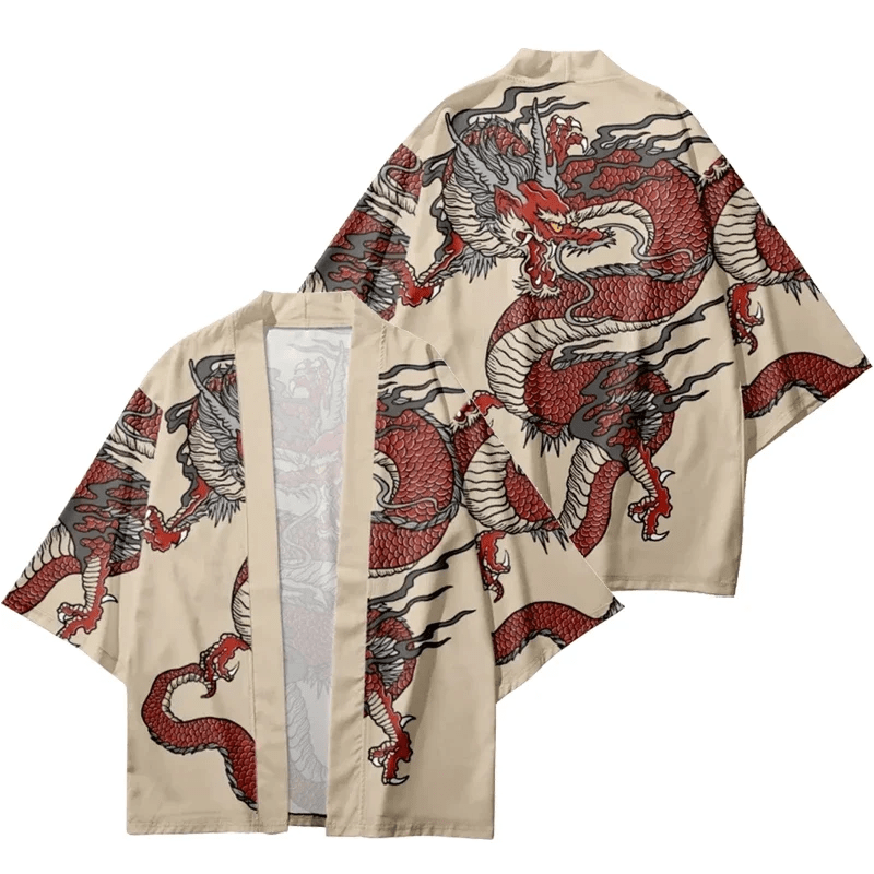 Kimono cardigan japonais traditionnel à motif dragon - Tresors asiatiques