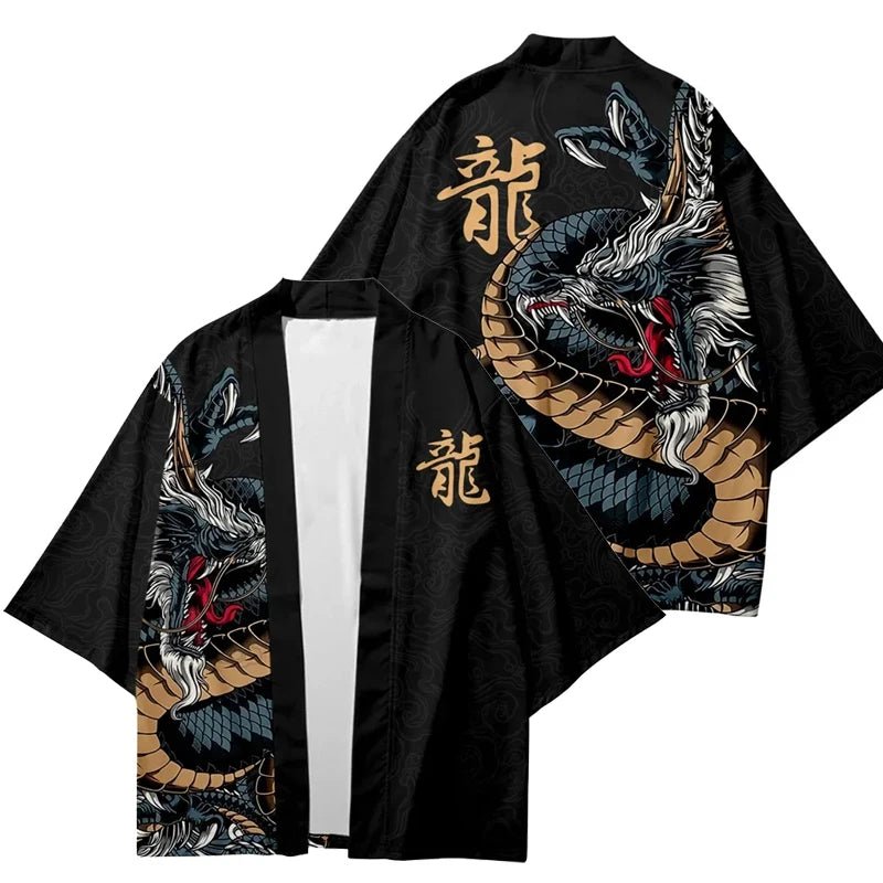 Kimono cardigan japonais traditionnel à motif dragon - Tresors asiatiques