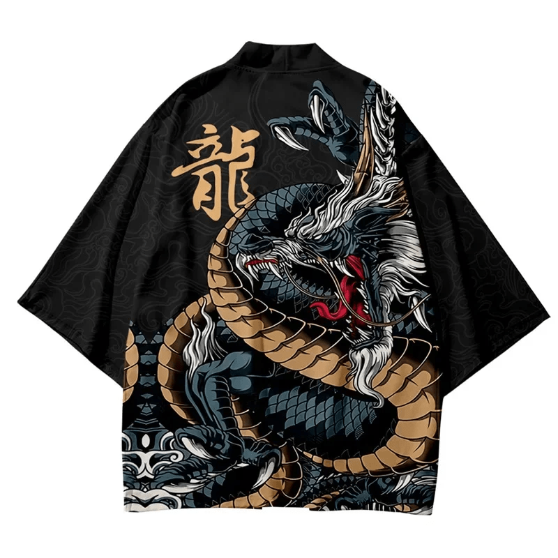 Kimono cardigan japonais traditionnel à motif dragon - Tresors asiatiques