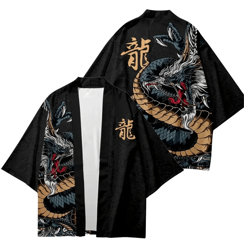 Kimono cardigan japonais traditionnel à motif dragon - Tresors asiatiques