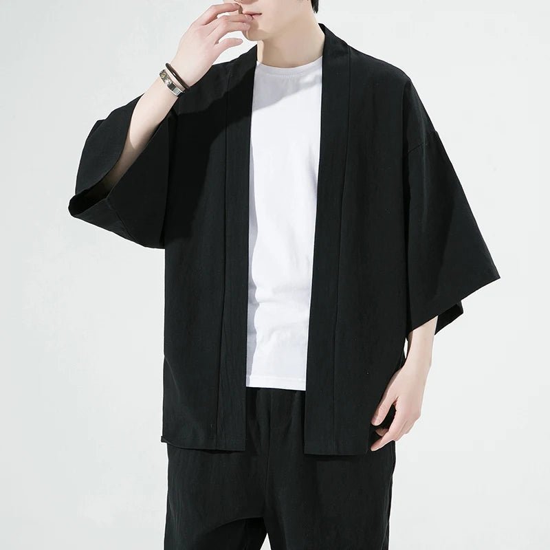 Kimono japonais à manches trois - quarts en coton et lin - Tresors asiatiques
