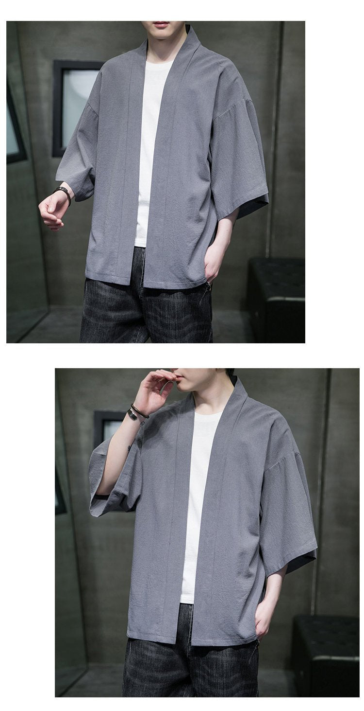 Kimono japonais à manches trois - quarts en coton et lin - Tresors asiatiques