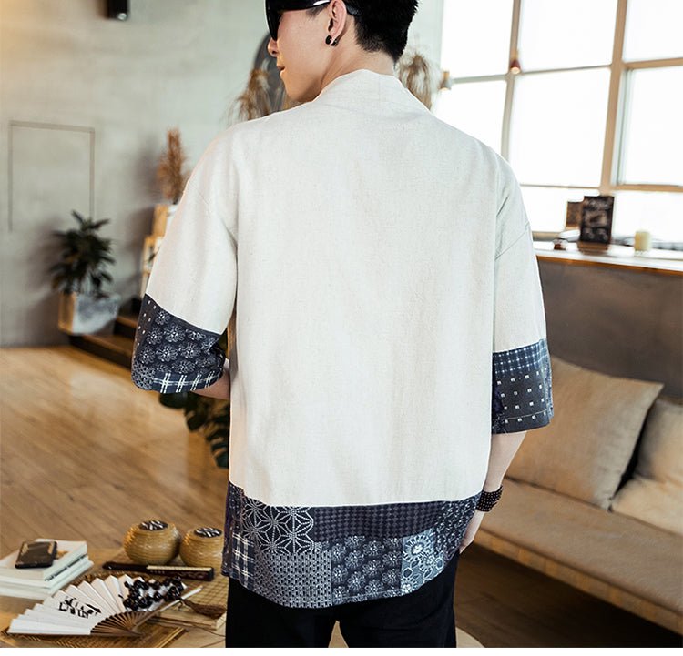 Kimono japonais à manches trois - quarts en coton et lin - Tresors asiatiques