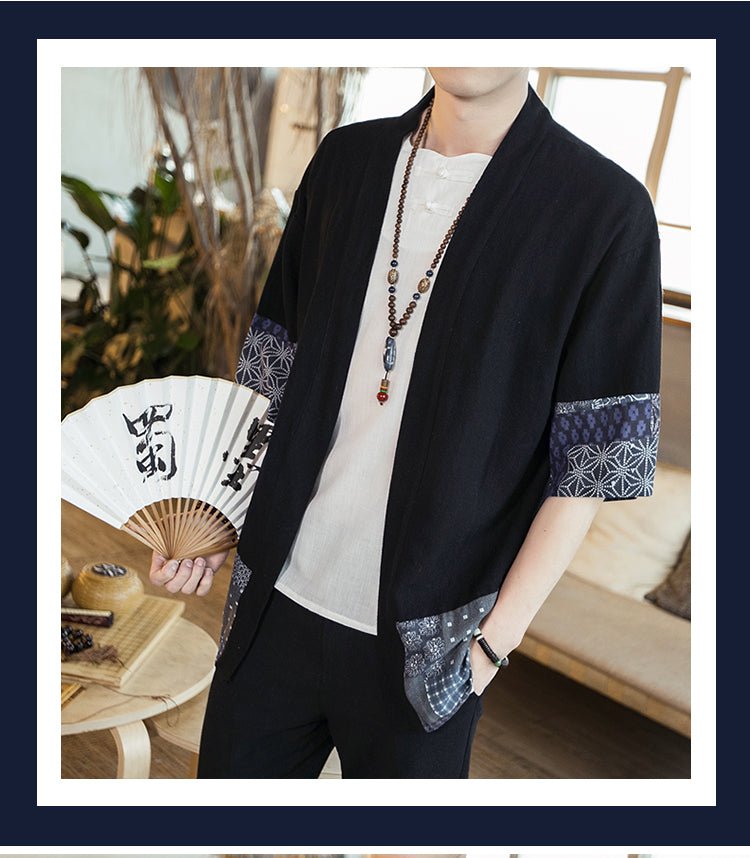 Kimono japonais à manches trois - quarts en coton et lin - Tresors asiatiques