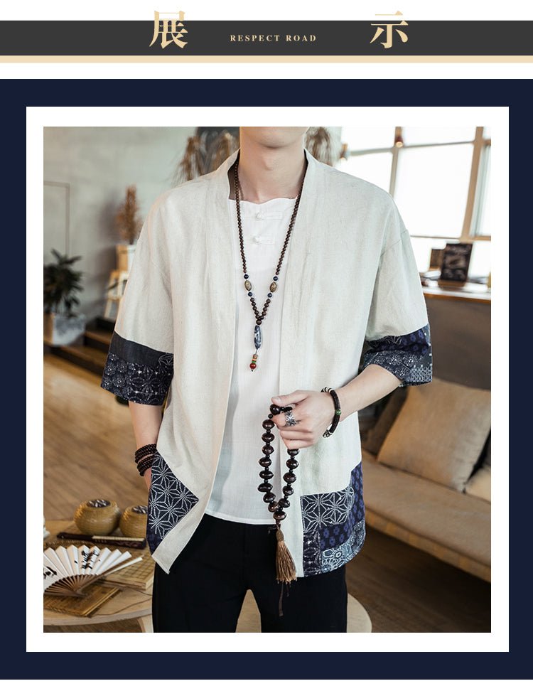 Kimono japonais à manches trois - quarts en coton et lin - Tresors asiatiques